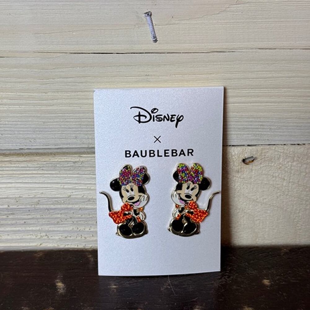 Disney BaubleBar Minnie‎ Mouse Earrings Stud Gold Tone Holiday Gift NWT